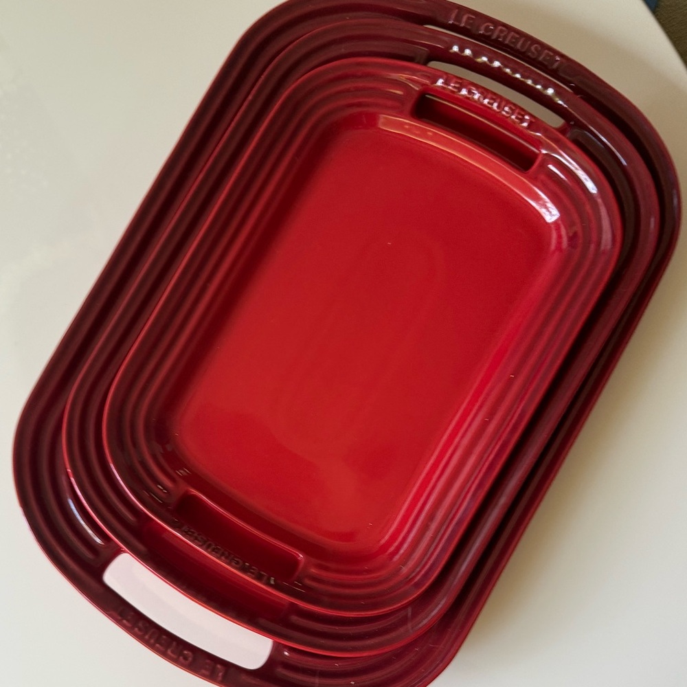 Rare color Le Creuset Serving Platters, Set of 3, Cerise Red, Stoneware